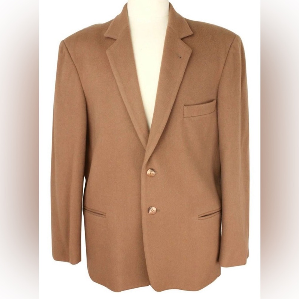 Mens Saks Fifth Avenue Camel Color Cashmere Blazer Slim Fit Made in Canada